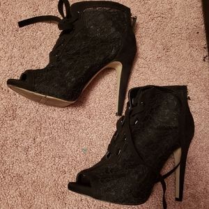 Women's black lace peep toe booties